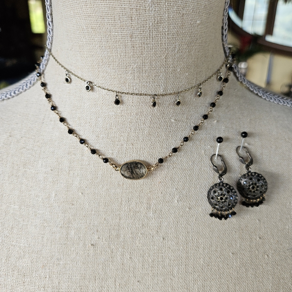 Rutelated Quartz Necklace, Crystal Earrings